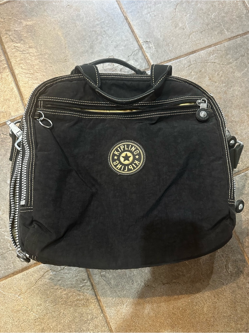 Kipling Black Nylon Laptop Bag with Logo Patch Versatile Carryall